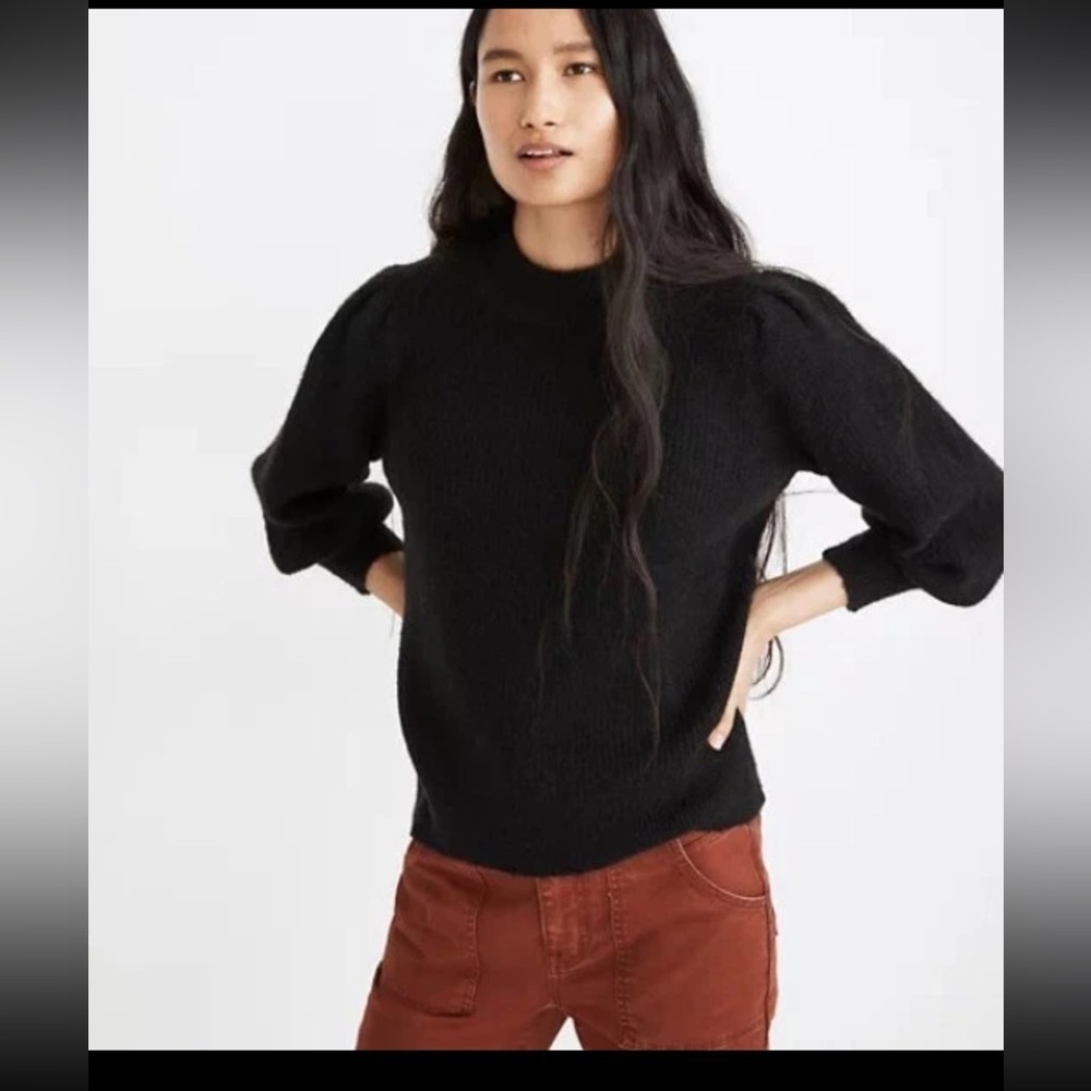 Madewell Eaton Puff-Sleeve Pullover Sweater | Black Shimmer | NWT $69.50 | XXS